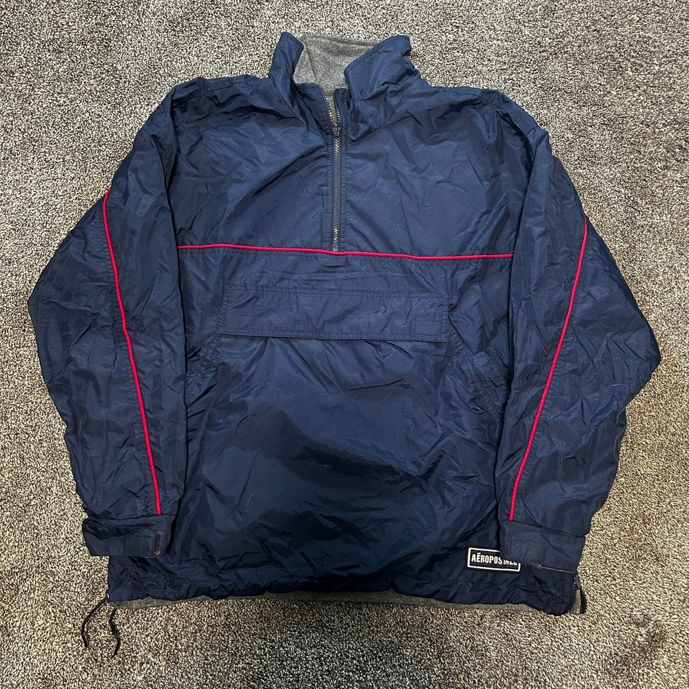 Vtg Aeropostale Anorak Windbreaker Mens XL Navy Excellent 1/4 Zip Fleece Lined